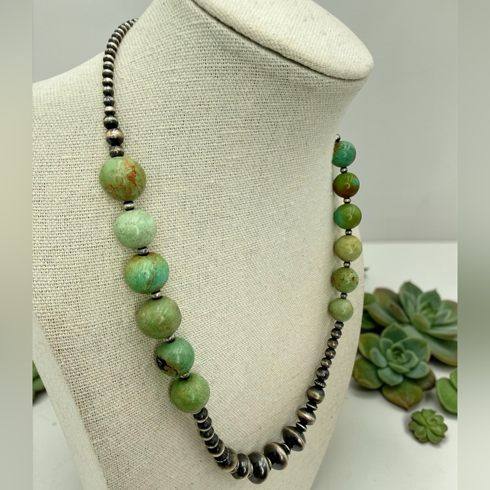 NWT Navajo Sterling Silver & Turquoise Beaded Necklace 18–20” Navajo Pearls - Picture 3 of 17
